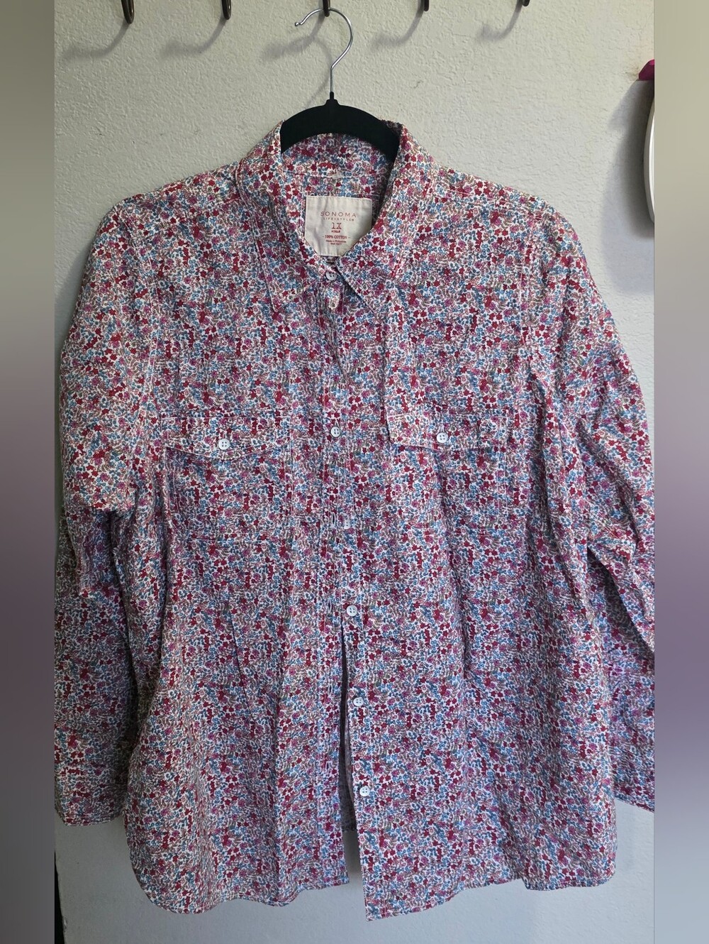 Sonoma Women's Floral Button-Down Shirt - Red, Blue 1X